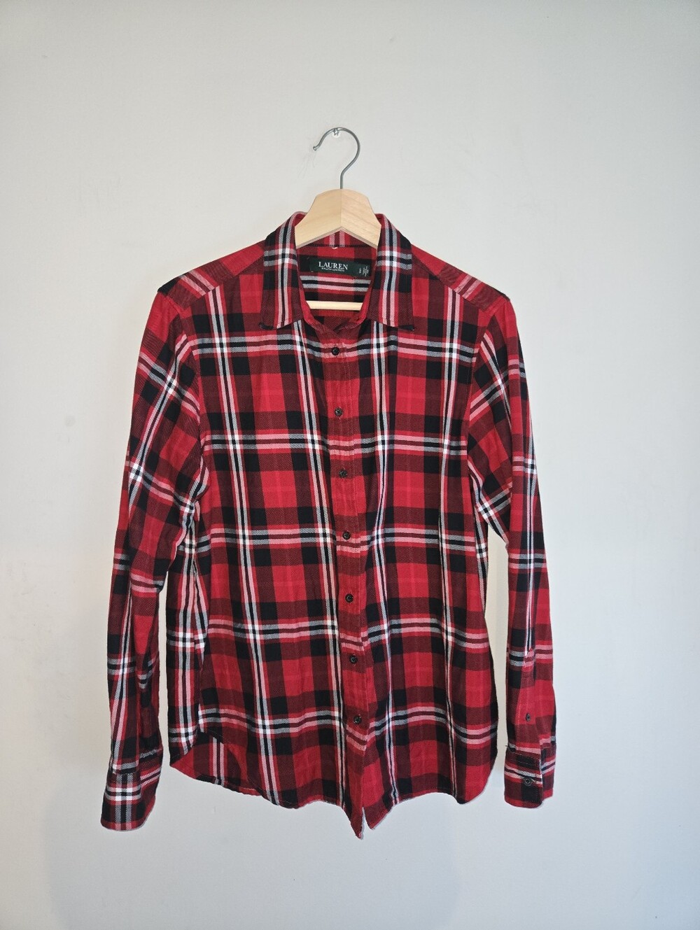 Lauren Ralph Lauren Red Plaid Cotton Button Down Shirt Fall Preppy Classic Cabin